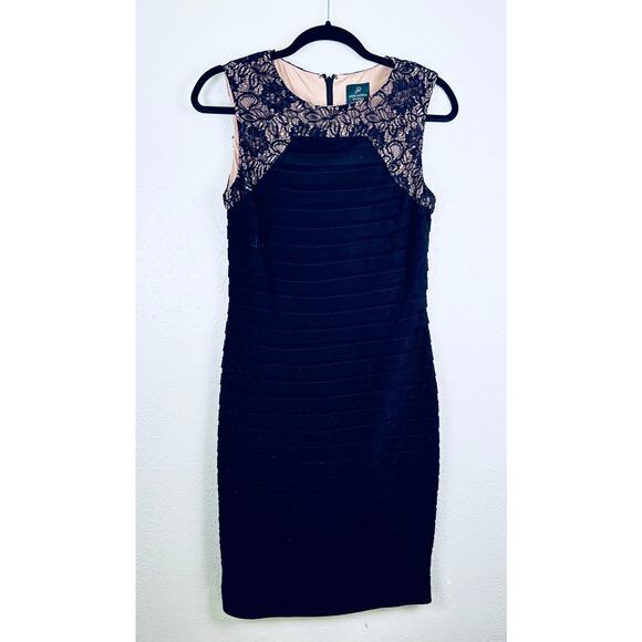 Adrianna Papell Black Size 6 Sleeveless Sheath Dress Lace - Picture 1 of 5